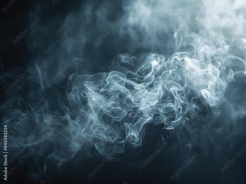 Abstract white smoke wisps on a dark blue background.