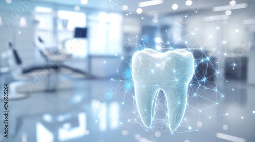 Advanced Dental Technology Concept with Holographic Tooth Display in Modern Clinic