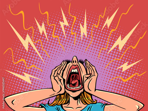 The woman screams very loudly. Ask for help in critical situations. Psychological health problems.
