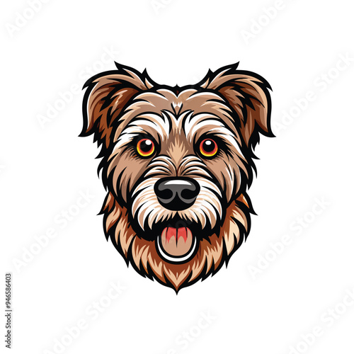 Close up vector illustration of a loyal brown dog with a tongue sticking out and big eyes.