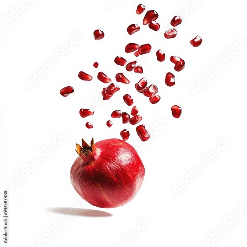 Pomegranate seeds exploding out of fruit. photo