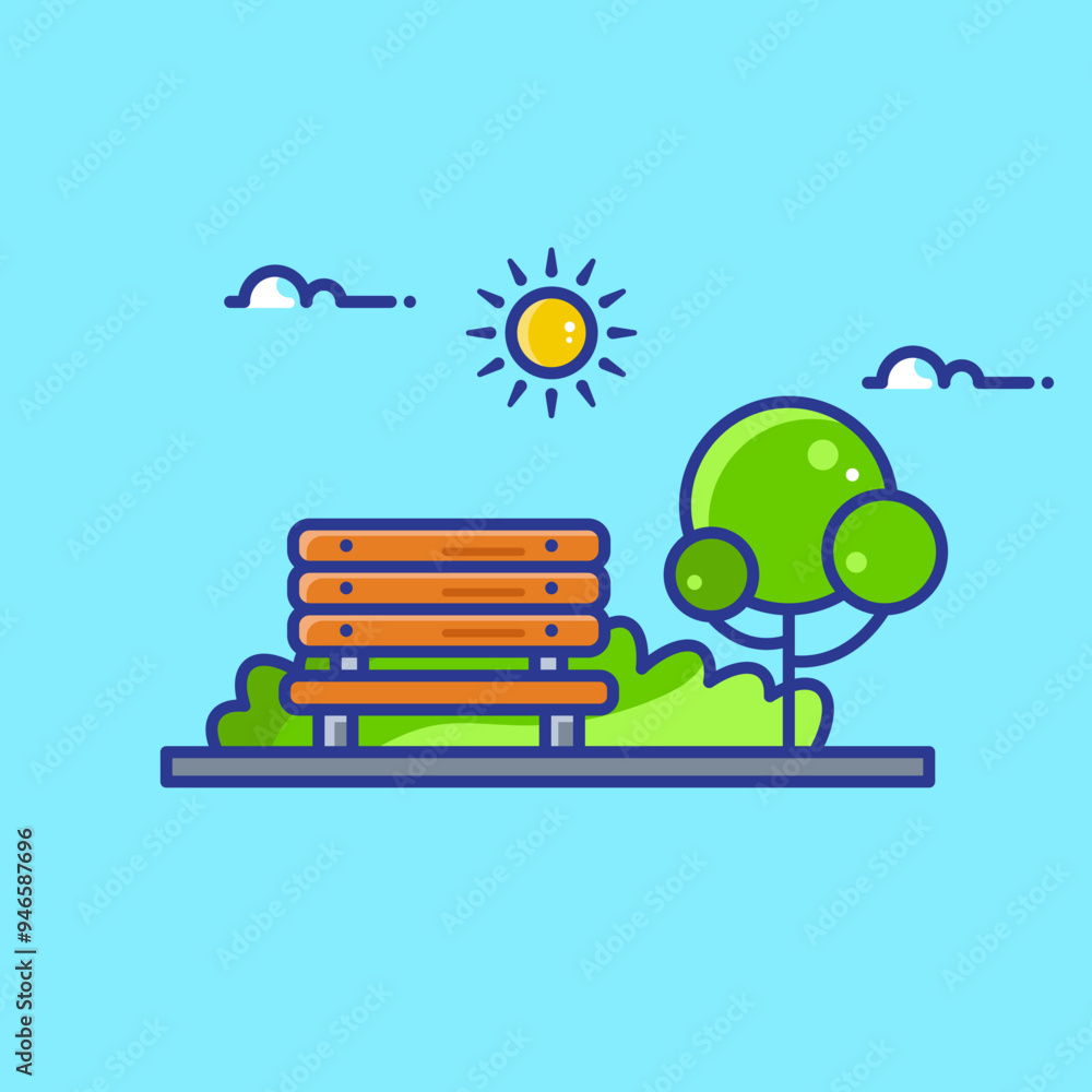 Fototapeta premium Bench sitting area, Outdoor Park Vector Illustration