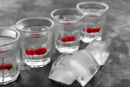 Shots with cold vodka on gr...