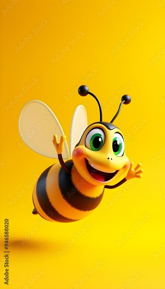 A friendly cartoon bee sporting a big smile A friendly cartoon bee sporting a big smile