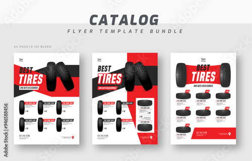 Tire shop catalog flyer bundle, product catalog sale promotion web banner, auto repair shop catalog poster template