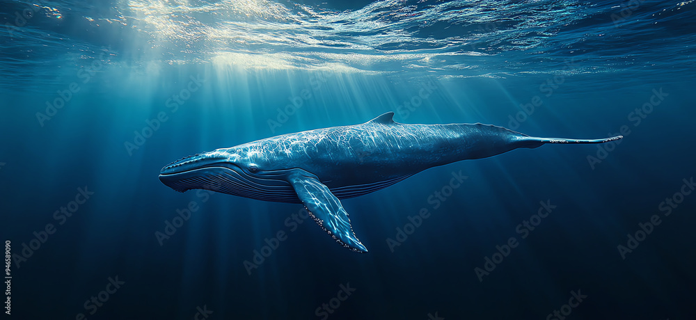 blue whale swims alone in the deep ocean, AI generated blue whale swims alone in the deep ocean, AI generated