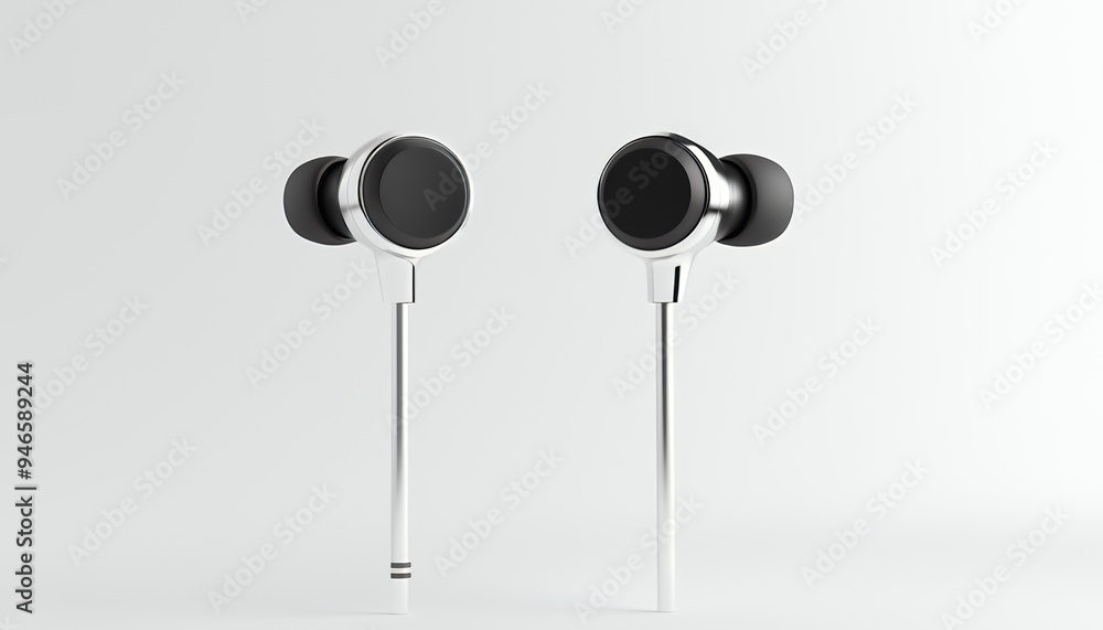 A pair of sleek, modern earphones designed for audio enjoyment. A pair of sleek, modern earphones designed for audio enjoyment.
