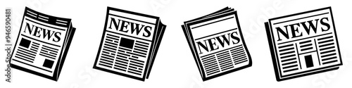 Newspaper icons set. Black news paper sign isolated on white background. Concept of news, media, and journalism as well as personal news. Vector illustration.