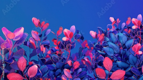 Artistic Representation of Vibrant Flowers and Leaves on a Turquoise Background