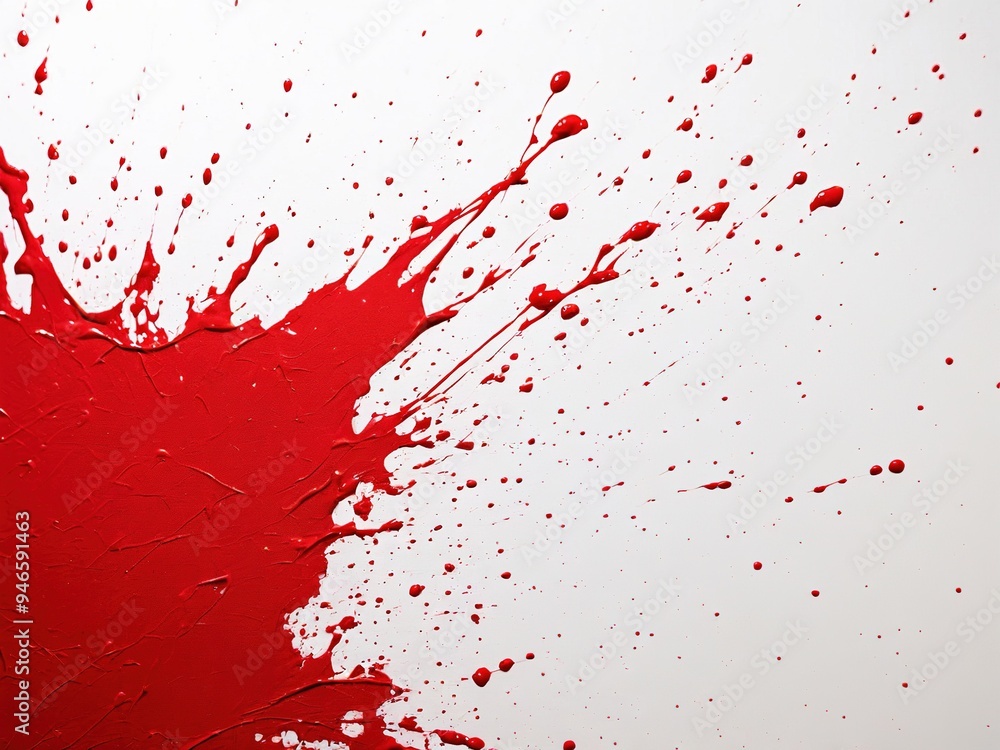 Red paint splattered on a white background, creating a dynamic and abstract design. Red paint splattered on a white background, creating a dynamic and abstract design.
