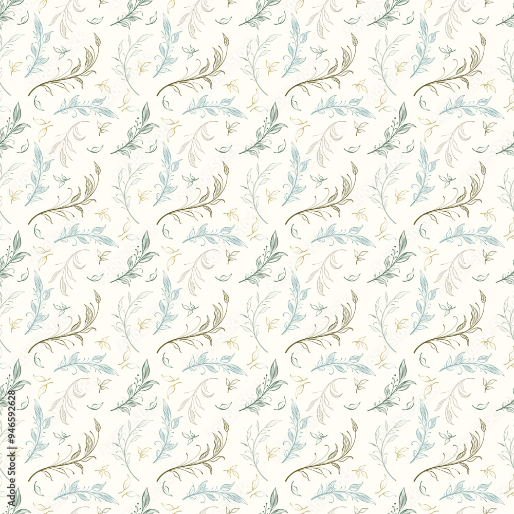 The pattern of cute small leaves and foliage branches. Pastel pattern of several types of small leaves The pattern of cute small leaves and foliage branches. Pastel pattern of several types of small leaves