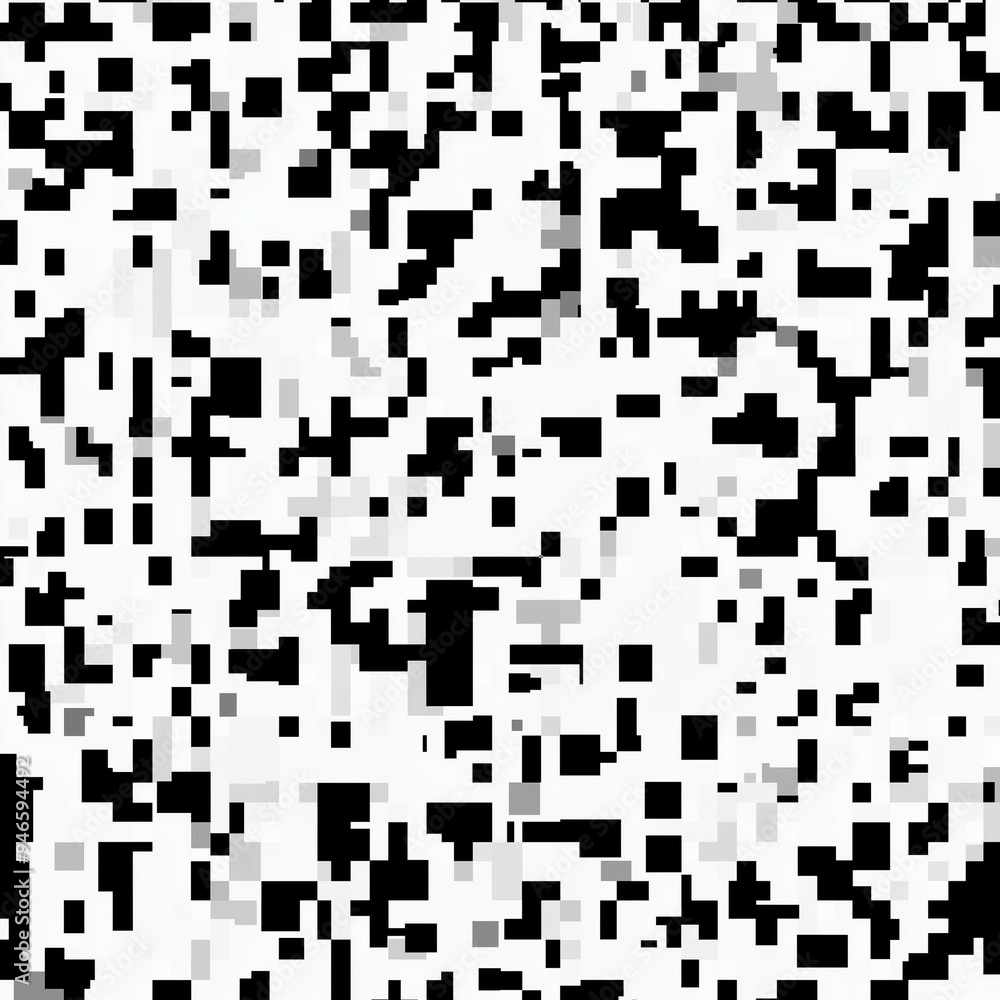 Monochrome pixelated abstract pattern with black and white square shapes in a random arrangement Monochrome pixelated abstract pattern with black and white square shapes in a random arrangement