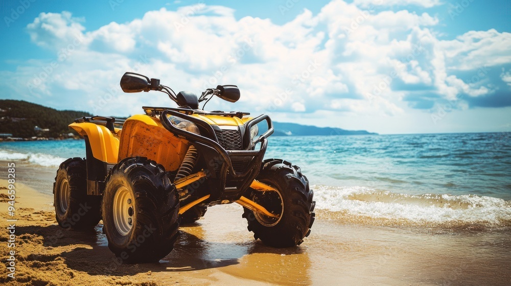 Yellow ATV on a Sunny Beach Yellow ATV on a Sunny Beach