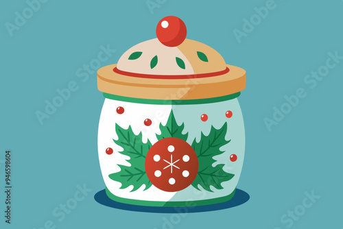 Christmas cookie jar watercolor clipart illustration with isolated background.
