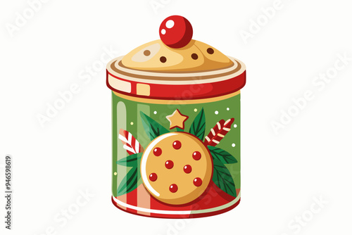 Christmas cookie jar watercolor clipart illustration with isolated background.
