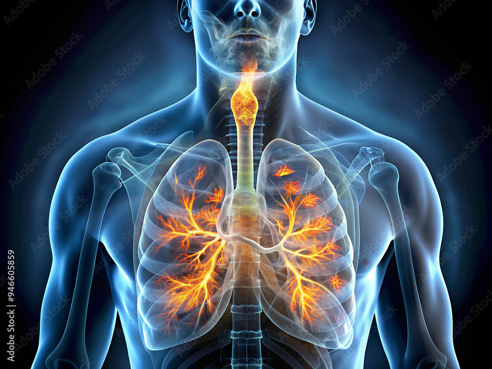 a man with lungs after smoking a close-up on a blue background a man with lungs after smoking a close-up on a blue background