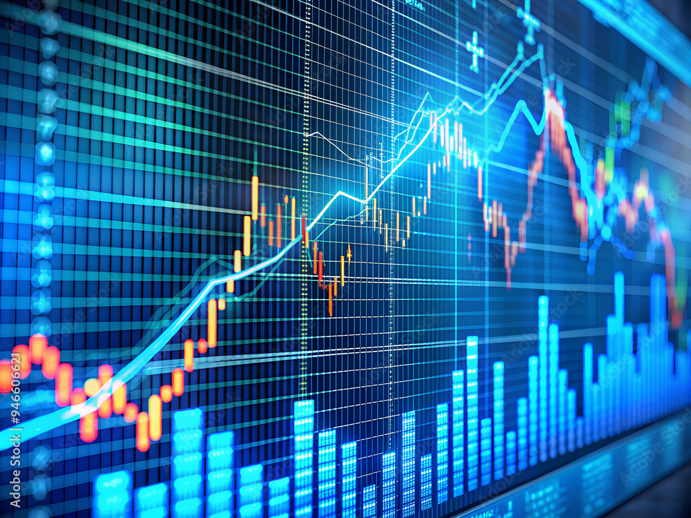 the graph of growth and development of banking in blue tones, business concept the graph of growth and development of banking in blue tones, business concept