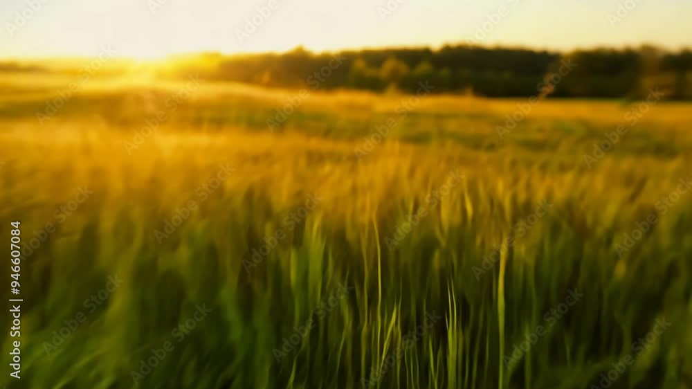 Fly-through over a meadow field with ripples in the wind, motion blur, and ambient light capturing golden hues Fly-through over a meadow field with ripples in the wind, motion blur, and ambient light capturing golden hues