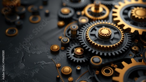 Wallpaper Mural Group of gold and black metallic cogwheels forming a complex system Torontodigital.ca