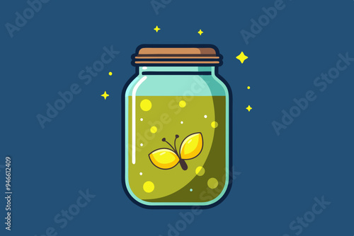 Jar of fireflies clipart, isolated vector illustration.
