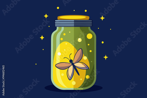 Jar of fireflies clipart, isolated vector illustration.

