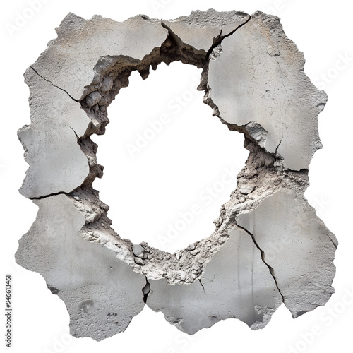 A broken section of a concrete wall with jagged edges, isolated on a white background