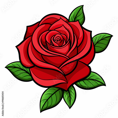 red rose with leaves vector illustration