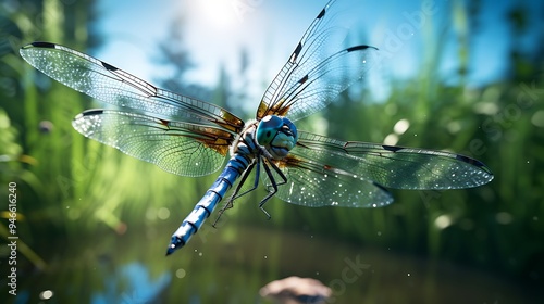 Wallpaper Mural A dynamic image showcasing a dragonfly's wings in motion, conveying the sense of flight and the beauty of its delicate wing structure in high-resolution Torontodigital.ca