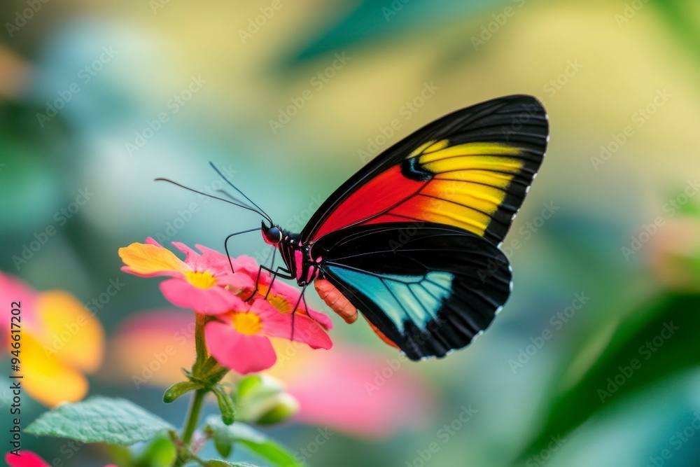 Colorful Butterfly Perched on a Pink Flower Colorful Butterfly Perched on a Pink Flower