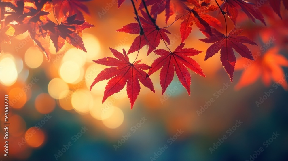 Autumn leaves with bokeh lights in the background view Autumn leaves with bokeh lights in the background view