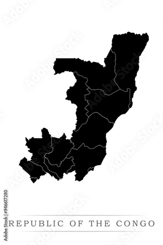 Republic of the Congo map on white background vector. Administrative regions of Republic of the Congo