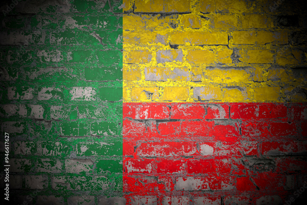 Fototapeta premium Flag of Benin on brick wall