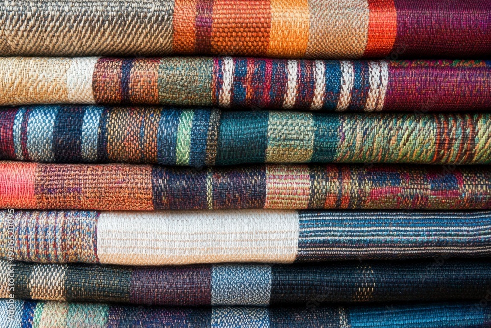 Closeup of Stacked Multicolored Striped Fabric Closeup of Stacked Multicolored Striped Fabric