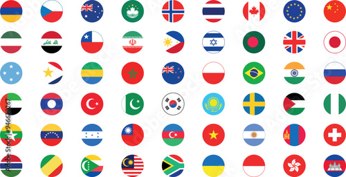National flags in circle shape. National flags set. World flags. Flags of countries