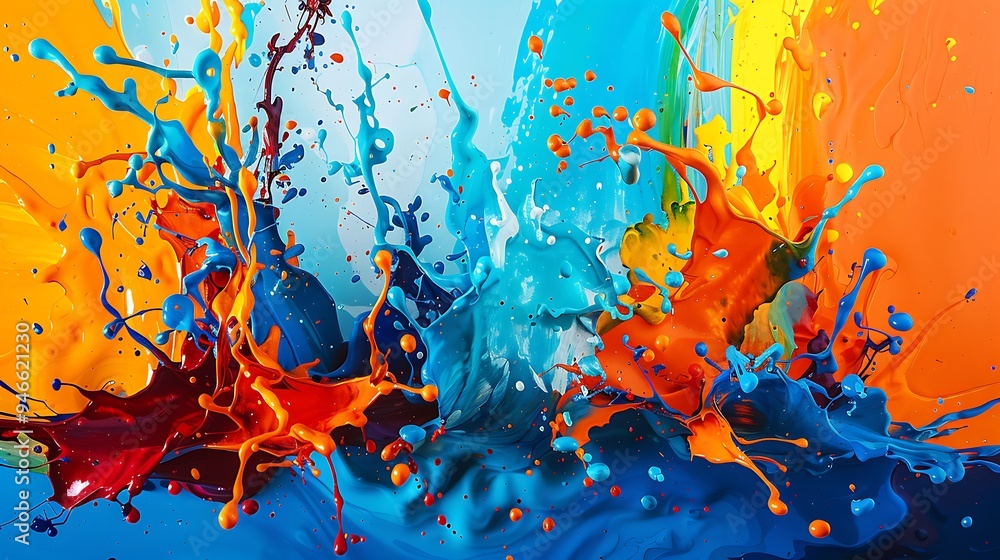 A vibrant splash of paint frozen in mid-air, capturing the movement and energy of color in a dynamic and lively composition. A vibrant splash of paint frozen in mid-air, capturing the movement and energy of color in a dynamic and lively composition.