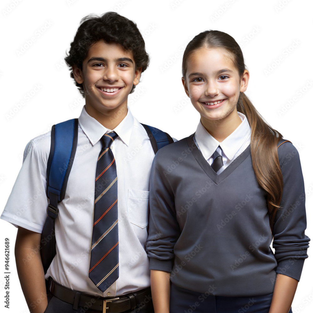 Smiling Teenagers in School Uniforms Standing Together Smiling Teenagers in School Uniforms Standing Together