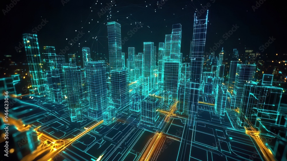 A virtual reality simulation of a smart city with interactive 3D models of buildings, transportation systems, and energy grids controlled by AI algorithms A virtual reality simulation of a smart city with interactive 3D models of buildings, transportation systems, and energy grids controlled by AI algorithms