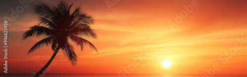 silhouette of a palm tree against a warm sunset, with ample space for text