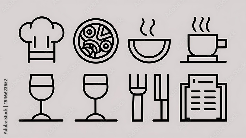 Restaurant icon set suitable for info graphics, websites and print media. Black and white flat line icons. Restaurant icon set suitable for info graphics, websites and print media. Black and white flat line icons.
