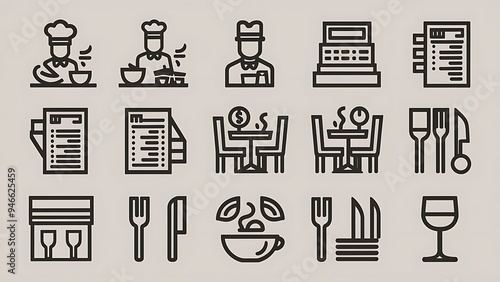 Restaurant icon set suitable for info graphics, websites and print media. Black and white flat line icons.