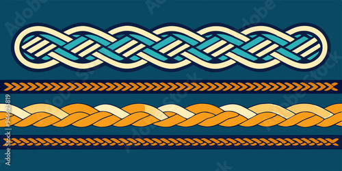 Braided Borders Knitted Ornaments & Decorative Ropes vector 
