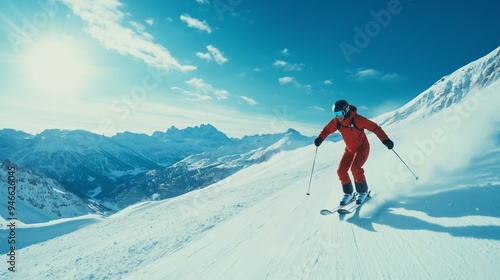 Wallpaper Mural Skiing down a snow-covered mountain in the bright sunshine during winter in the Italian Alps near Dolomites Torontodigital.ca