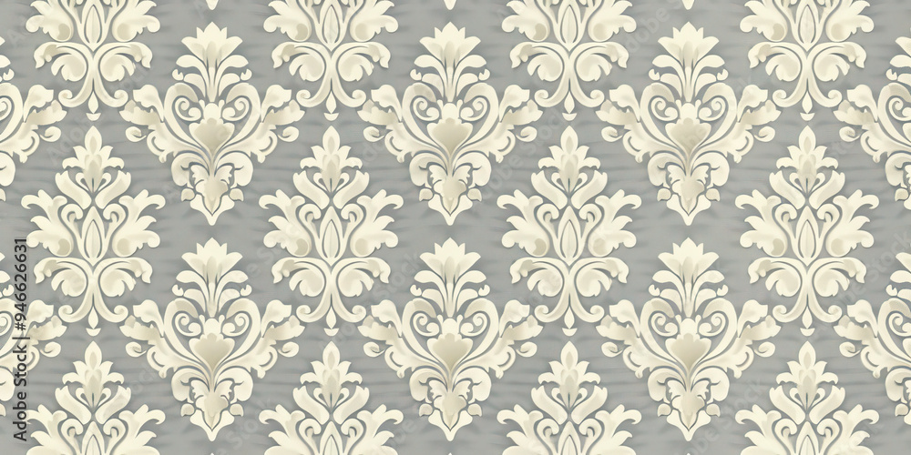 A patterned wallpaper in subtle shades of gray and beige, creating a sophisticated and understated background for an elegant living room. A patterned wallpaper in subtle shades of gray and beige, creating a sophisticated and understated background for an elegant living room.