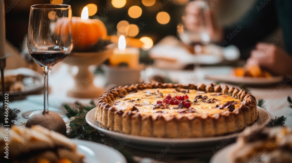 Homemade pumpkin pie topped with whipped cream and fall leaves, served on a rustic wooden table, captures the essence of Thanksgiving dessert. Homemade pumpkin pie topped with whipped cream and fall leaves, served on a rustic wooden table, captures the essence of Thanksgiving dessert.