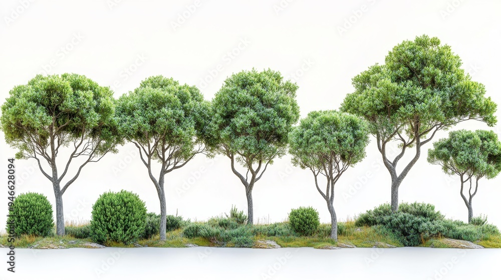 Fototapeta premium Row of Trees and Shrubs Generative AI
