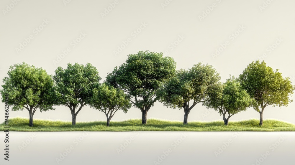Fototapeta premium Serene Row of Trees in Minimalist Landscape Generative AI