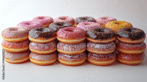 Assorted Colorful Donuts in Rows Generative AI