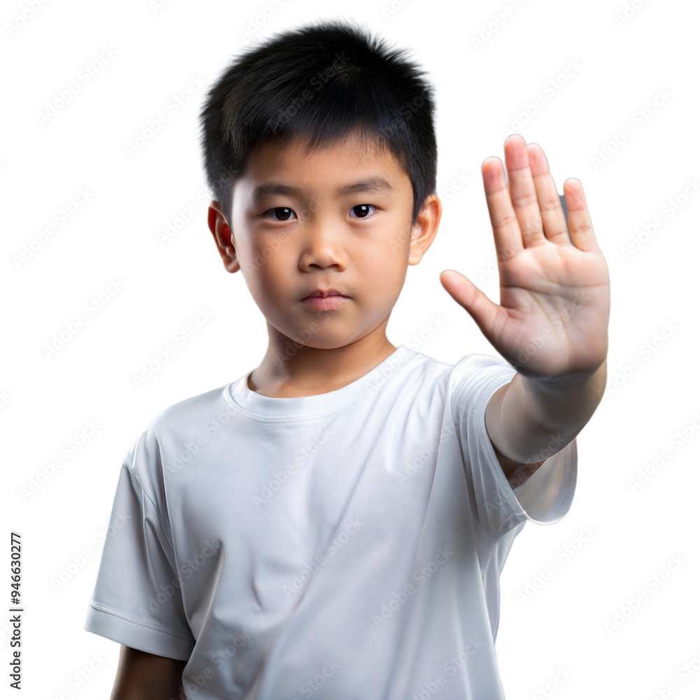 Young Boy Holding Up His Hand In Stop Gesture Young Boy Holding Up His Hand In Stop Gesture
