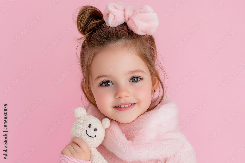 Little girl in a fashion modelโ€s outfit striking a pose, young model, aspirations, isolated on a pastel pink background. Little girl in a fashion modelโ€s outfit striking a pose, young model, aspirations, isolated on a pastel pink background.