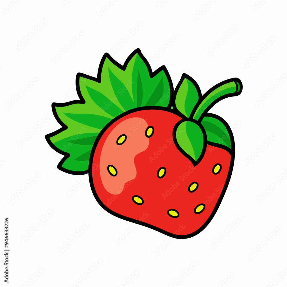 Obraz premium Strawberry with leaves stock illustration